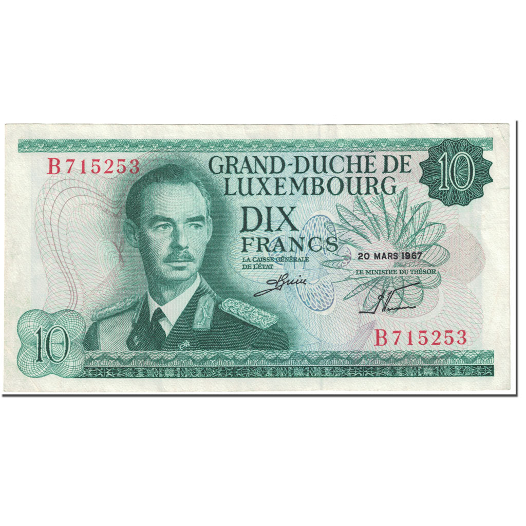 Banknote, Luxembourg, 10 Francs, 1967, 1967-03-20, KM:53a, AU(55-58)