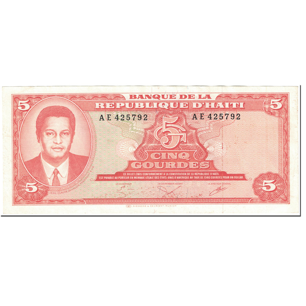 Banknote, Haiti, 5 Gourdes, 1985, Undated (1985), KM:241a, EF(40-45)