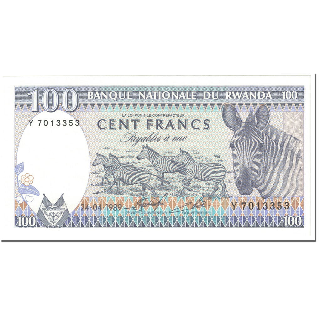 Banknote, Rwanda, 100 Francs, 1989, 1989-04-24, KM:19, UNC(63)