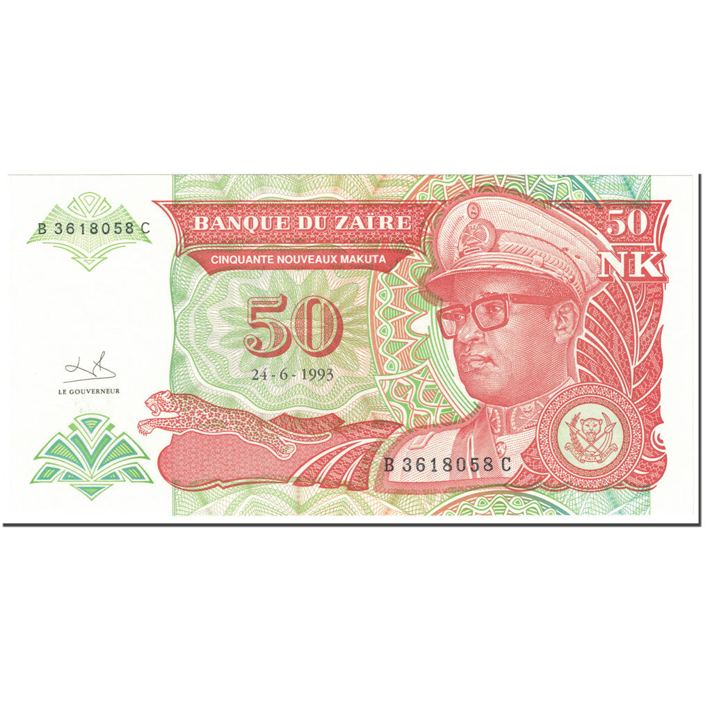 Biljet, Zaïre, 50 Nouveaux Zaïres, 1993, 1993-06-24, KM:57, NIEUW