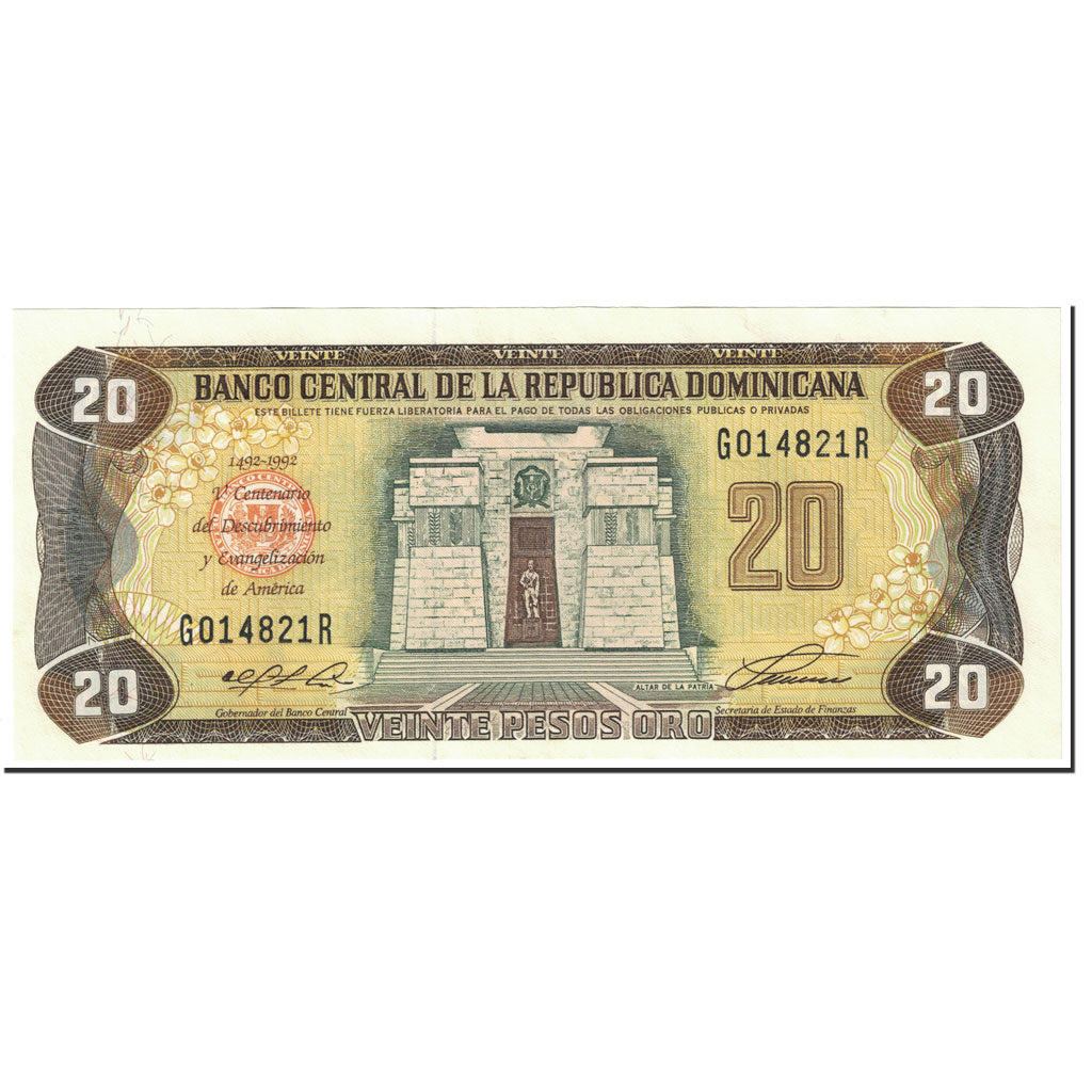 Billete, 20 Pesos Oro, 1992, República Dominicana, Undated (1992), KM:139a, UNC