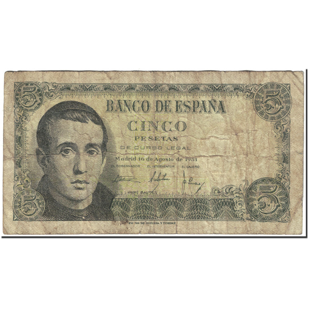 Geldschein, Spanien, 5 Pesetas, 1951, 1951-08-16, KM:140a, SGE+
