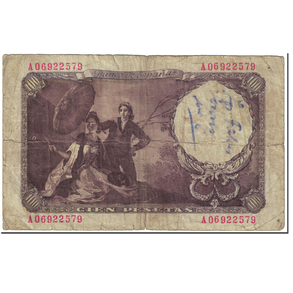 Banknote, Spain, 100 Pesetas, 1946, 1946-02-19, KM:131a, F(12-15)