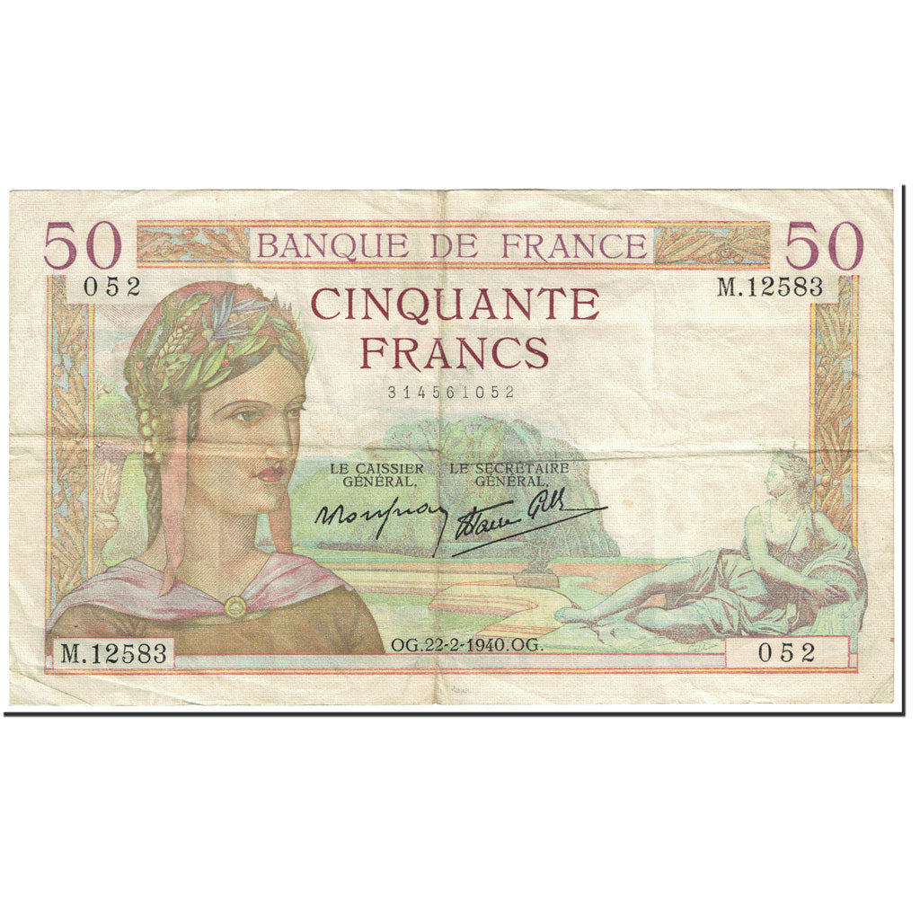 Frankreich, 50 Francs, Cérès, 1940, 1940-02-22, S, Fayette:18.39, KM:85b