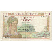 Francja, 50 Francs, Cérès, 1940, 1940-02-22, VF(20-25), Fayette:18.39, KM:85b