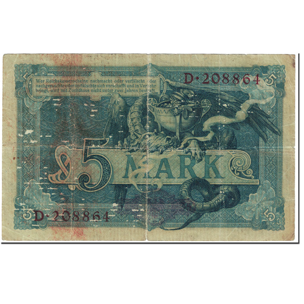 Banknote, Germany, 5 Mark, 1904, 1904-10-31, KM:8a, VG(8-10)