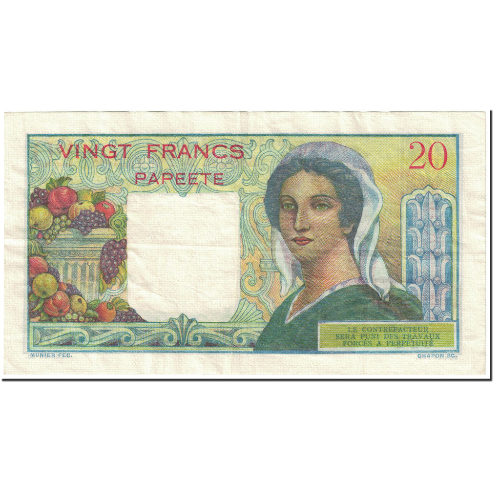 Banconote, Tahiti, 20 Francs, 1951, Undated (1951-63), KM:21a, BB