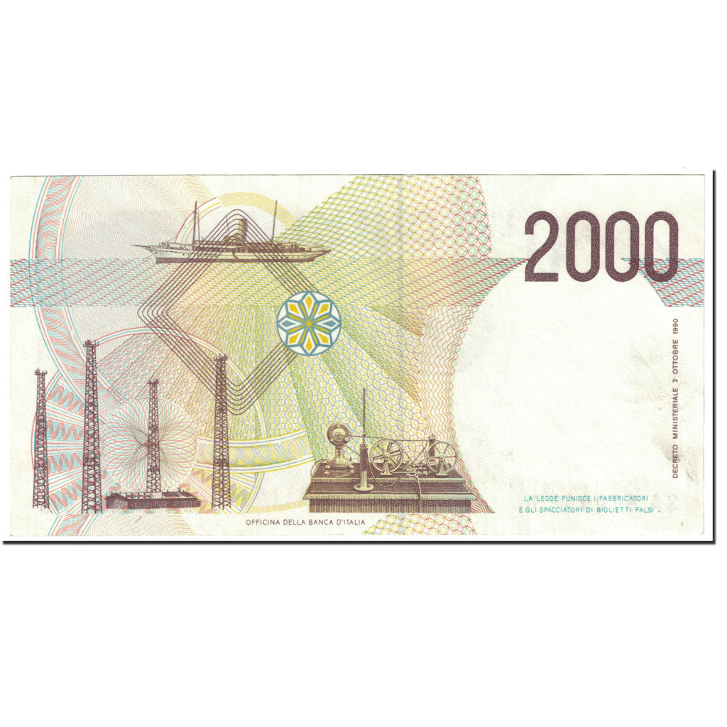 Banknote, Italy, 2000 Lire, 1990, 1990-10-03, KM:115, AU(55-58)