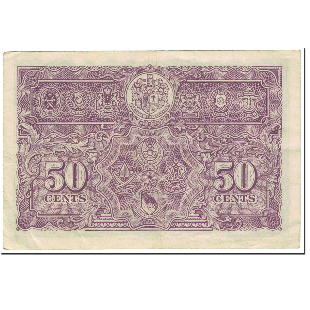 Banknote, MALAYA, 50 Cents, 1945, Old Date : 1.7.1941 (1945)., KM:10b, EF(40-45)