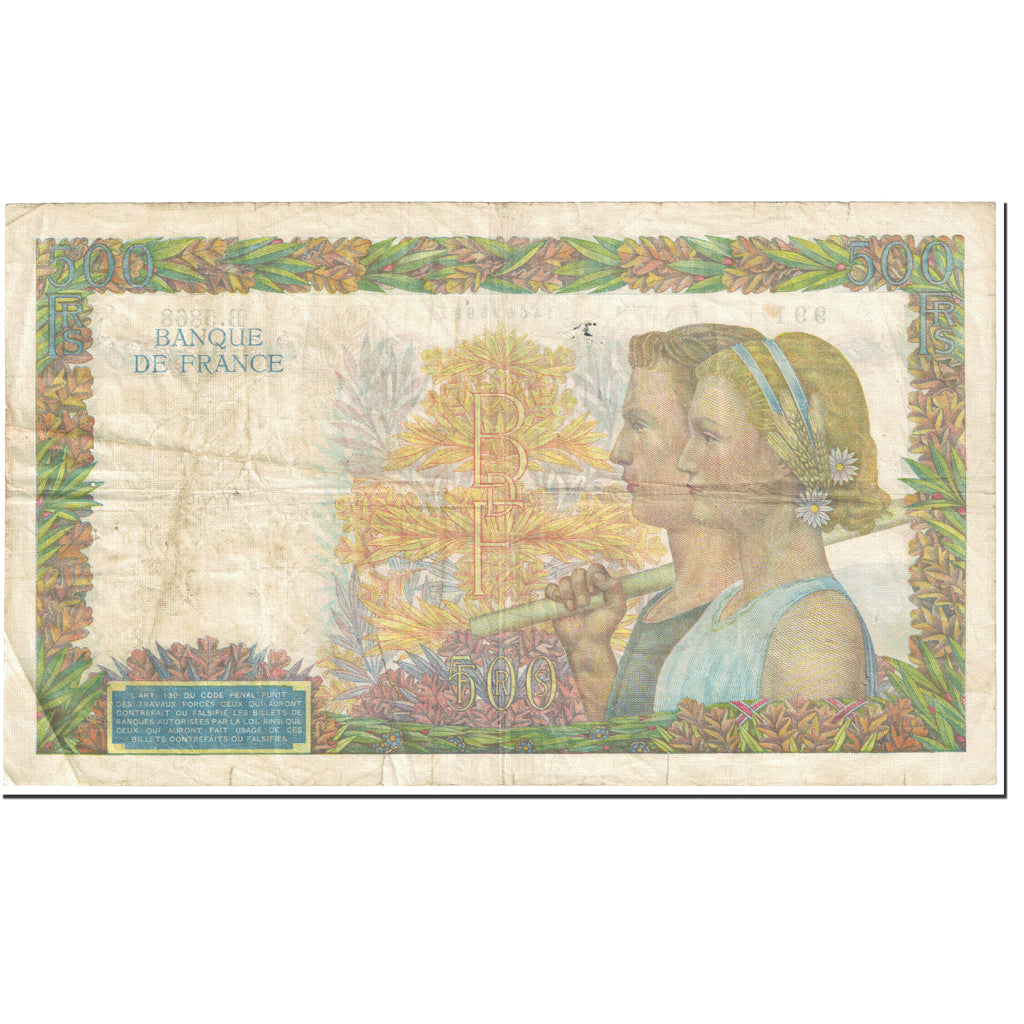 France, 500 Francs, La Paix, 1942, 1942-04-09, VF(20-25), Fayette:32.34, KM:95b
