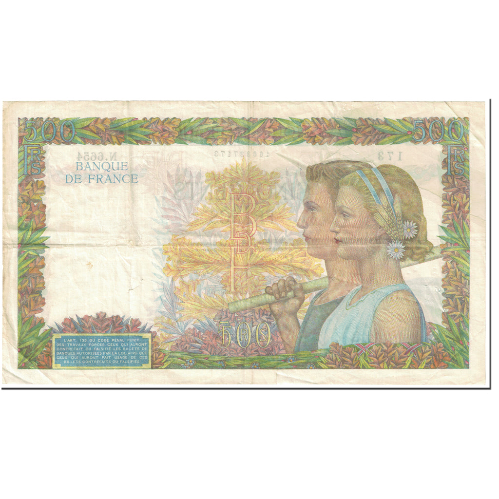 France, 500 Francs, La Paix, 1942, 1942-09-10, VF(20-25), Fayette:32.40, KM:95b