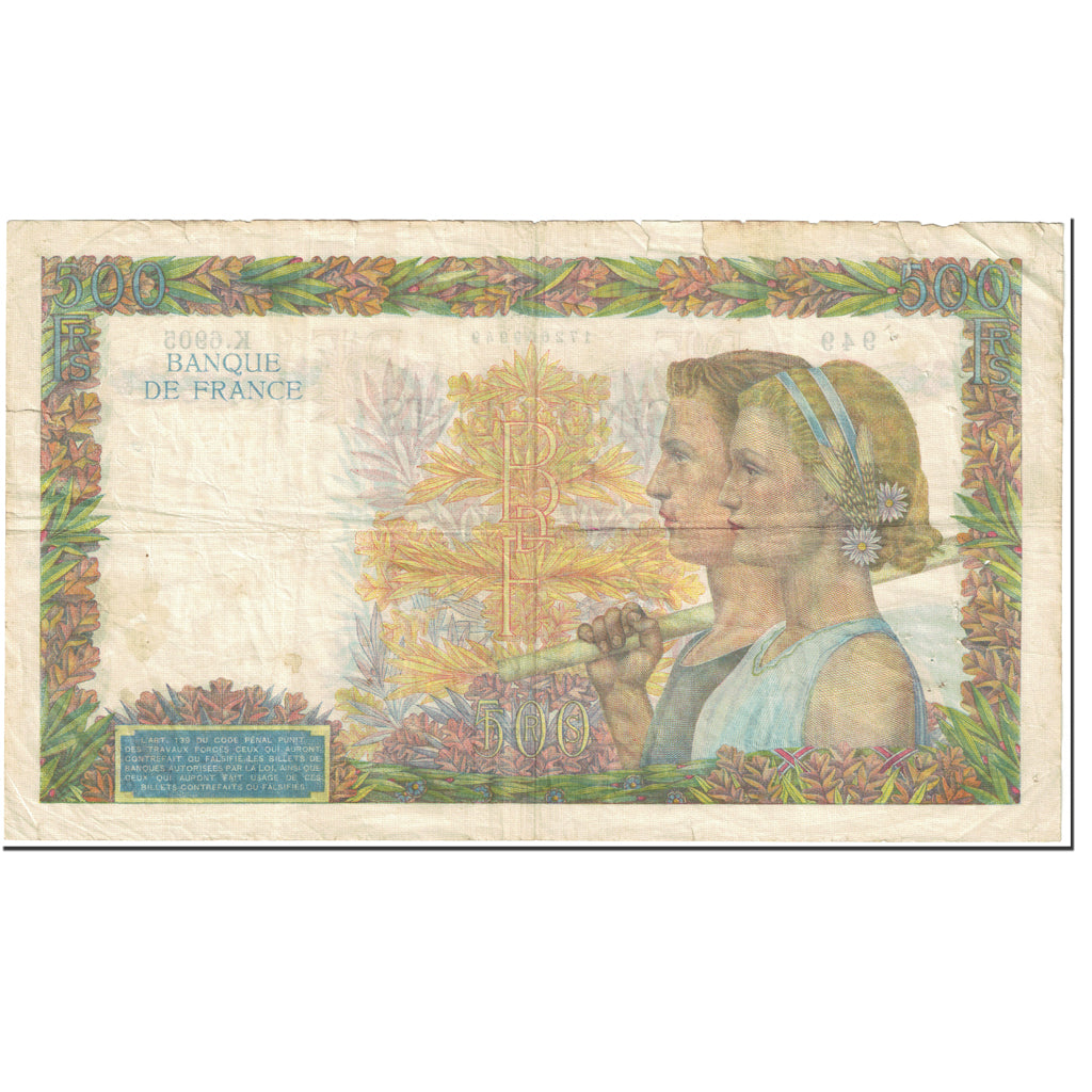 França, 500 Francs, La Paix, 1942, 1942-10-01, VF(20-25), Fayette:32.41, KM:95b