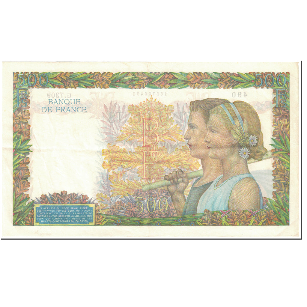 France, 500 Francs, La Paix, 1942, 1942-10-15, EF(40-45), Fayette:32.42, KM:95b