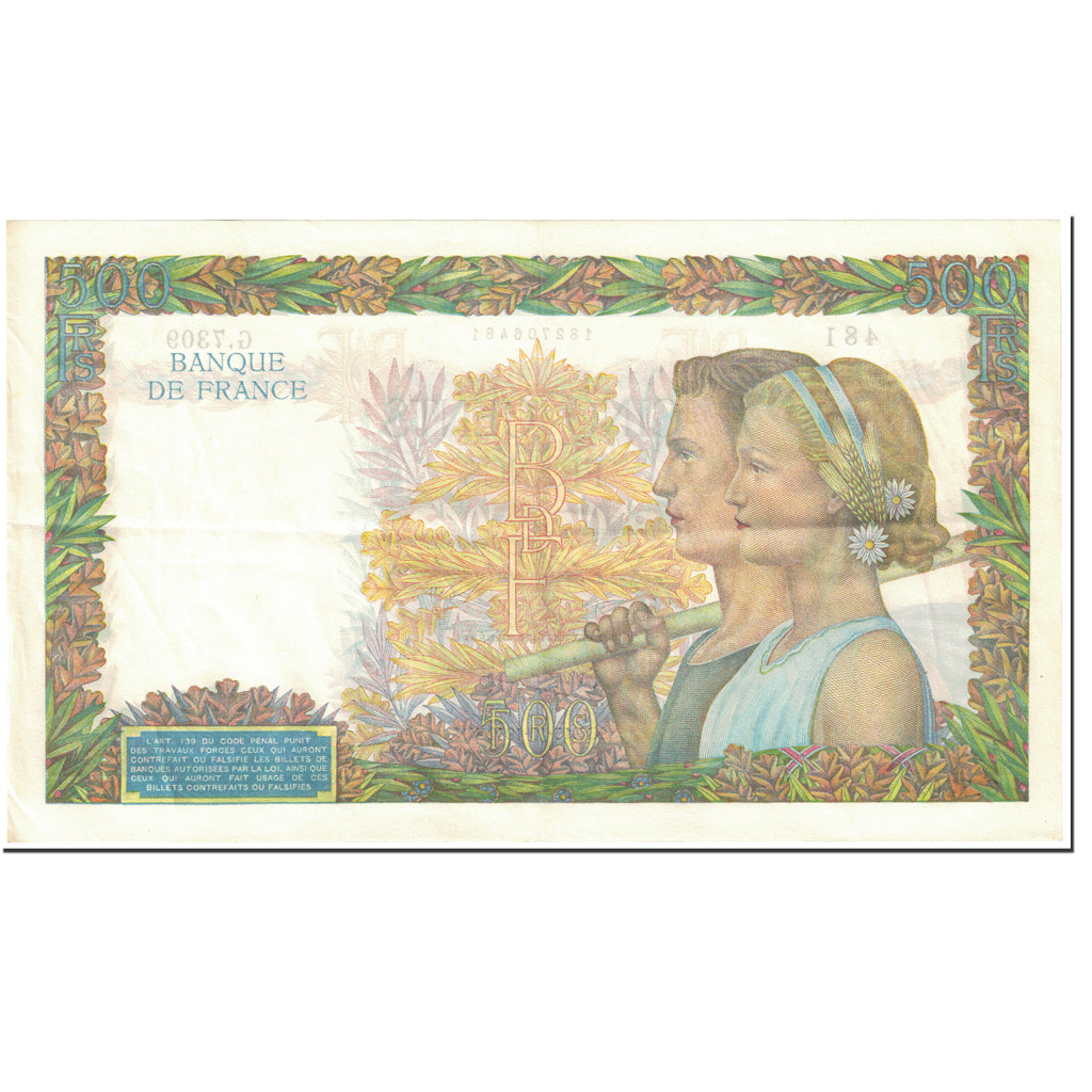 France, 500 Francs, La Paix, 1942, 1942-10-15, EF(40-45), Fayette:32.42, KM:95b