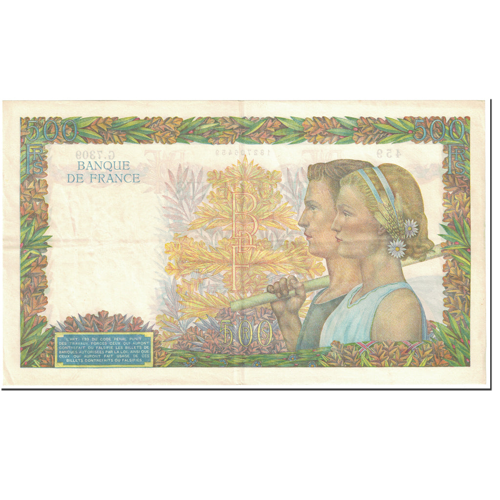 France, 500 Francs, La Paix, 1942, 1942-10-15, EF(40-45), Fayette:32.42, KM:95b