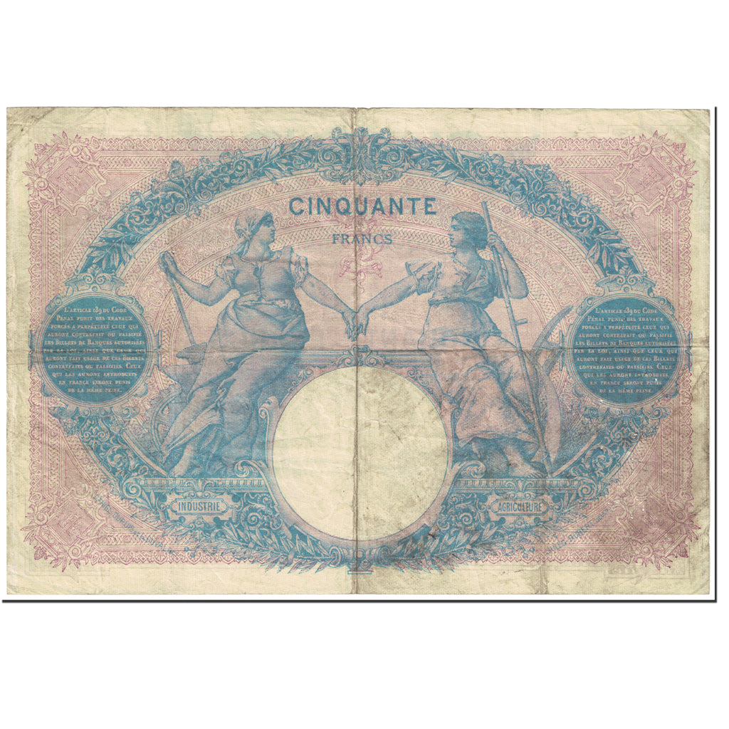 France, 50 Francs, Bleu et Rose, 1908, 1908-04-02, F(12-15), Fayette:14.21