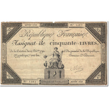 France, 50 Livres, 1792, MILLE, 1792-12-14, VF(20-25), KM:A72, Lafaurie:164