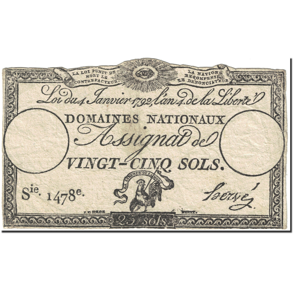 France, 25 Sols, 1792, Hervé, 1792-01-04, VF(20-25), KM:A55, Lafaurie:150