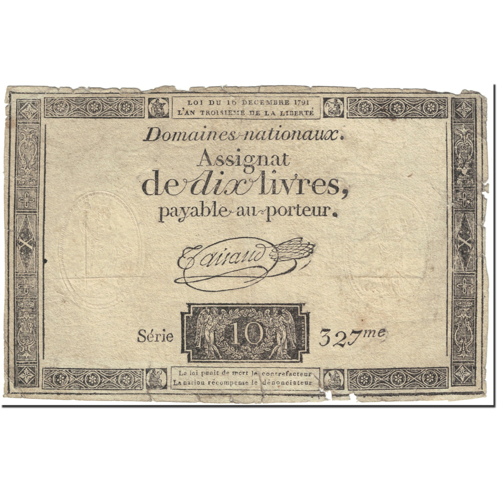 France, 10 Livres, 1791, Taisaud, 1791-12-16, VG(8-10), KM:A51, Lafaurie:146