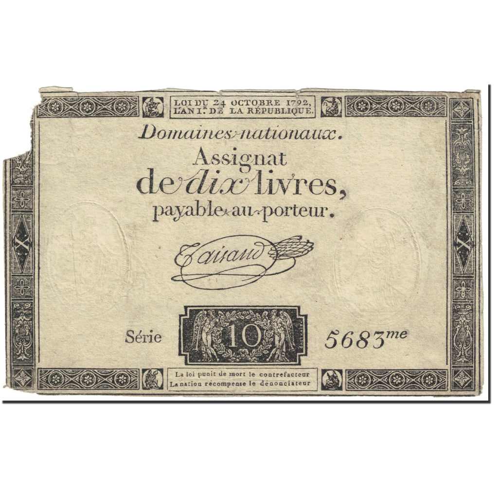 Francia, 10 Livres, 1792, Taisaud, 1792-10-24, D, KM:A66b, Lafaurie:161b