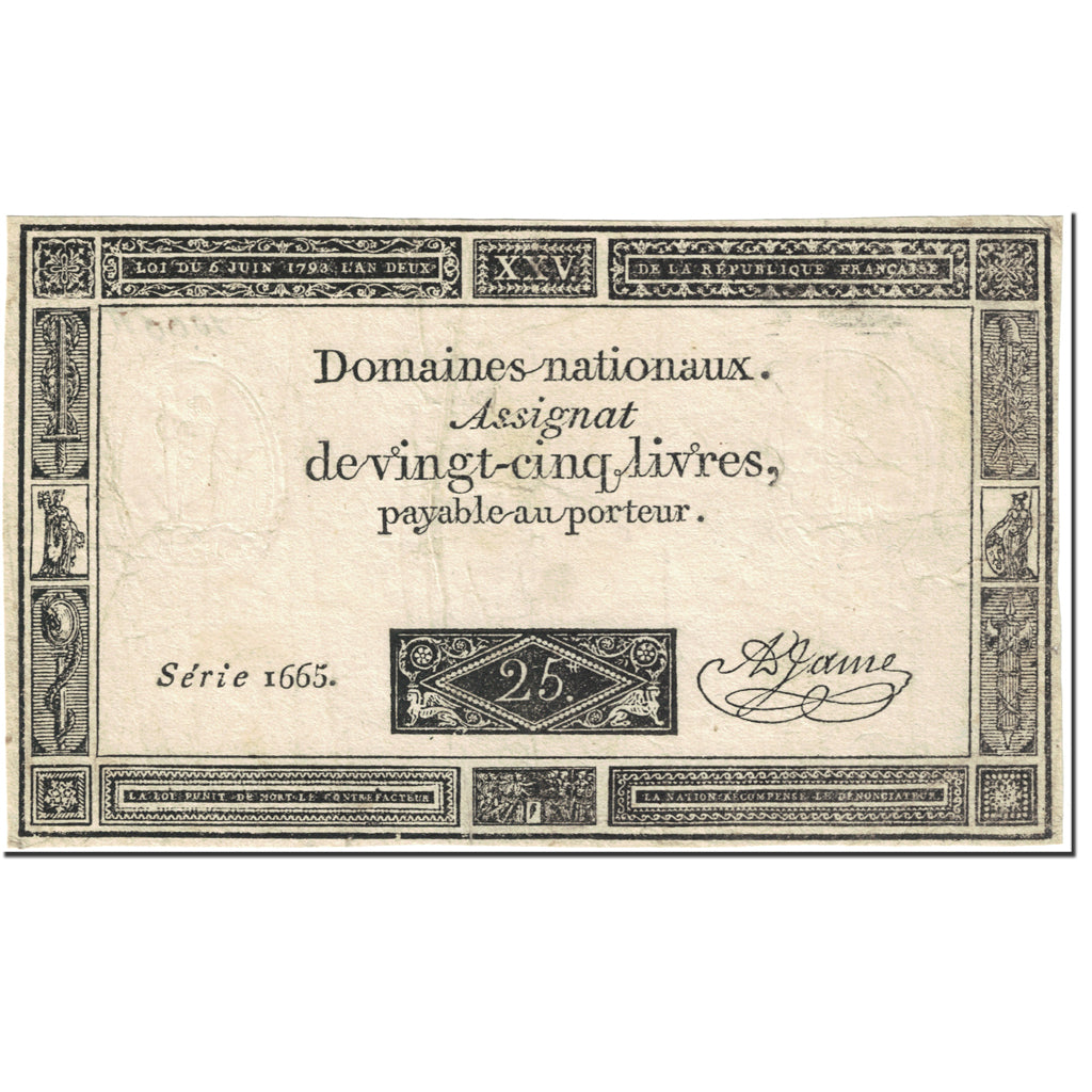 France, 25 Livres, 1793, A.Jame, 1793-06-06, VF(20-25), KM:A71, Lafaurie:168
