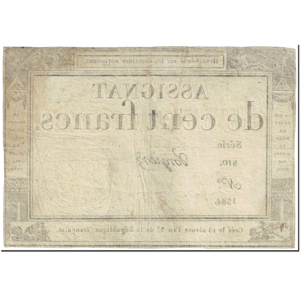 France, 100 Francs, 1795, Vorgier, 18 nivôse de l'an 3 - (7 janvier 1795).