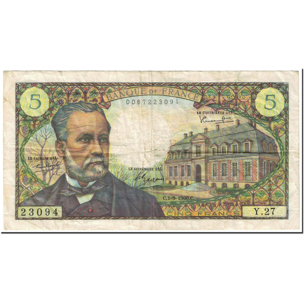 França, 5 Francs, Pasteur, 1966, 1966-09-01, VF(20-25), Fayette:61.3, KM:146a