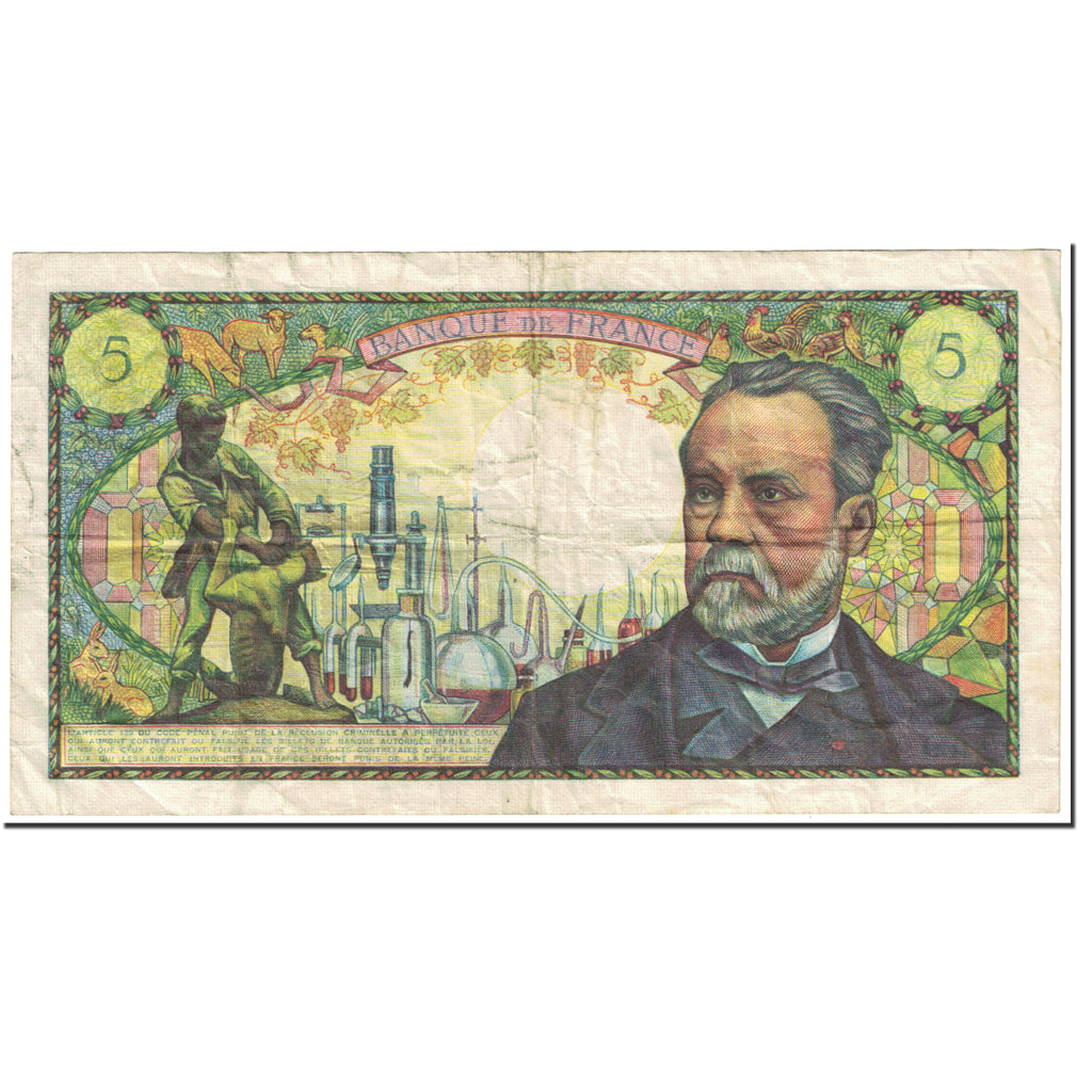 França, 5 Francs, Pasteur, 1966, 1966-09-01, VF(20-25), Fayette:61.3, KM:146a