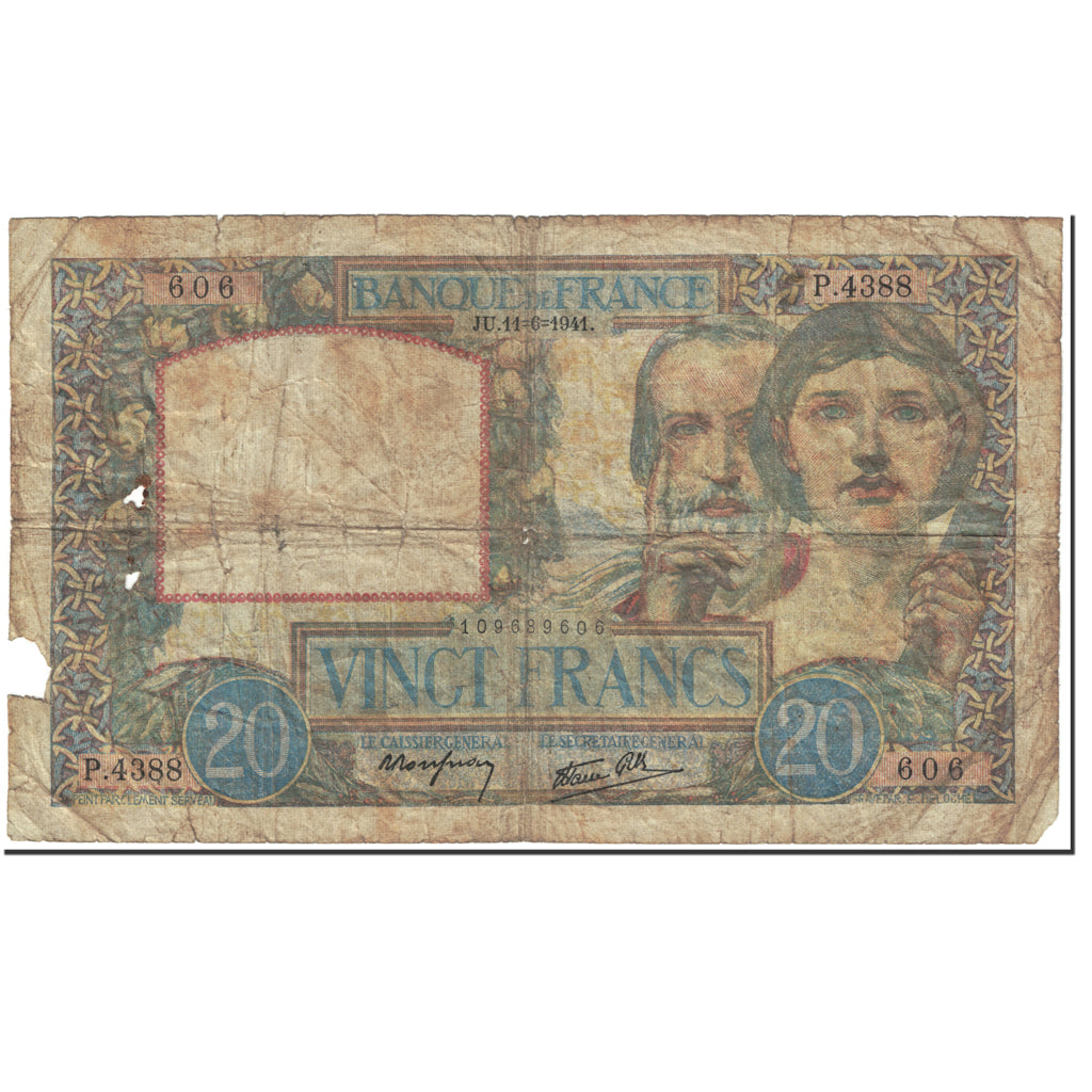 Frankreich, 20 Francs, Science et Travail, 1941, 1941-06-11, GE, Fayette:12.15