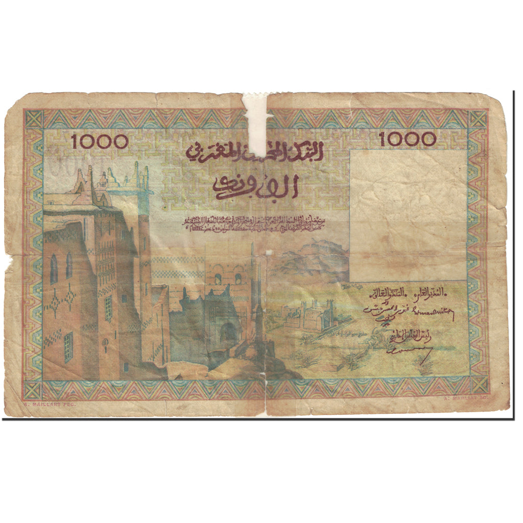 Banknote, Morocco, 1000 Francs, 1952, 1952-12-10, KM:47, AG(1-3)