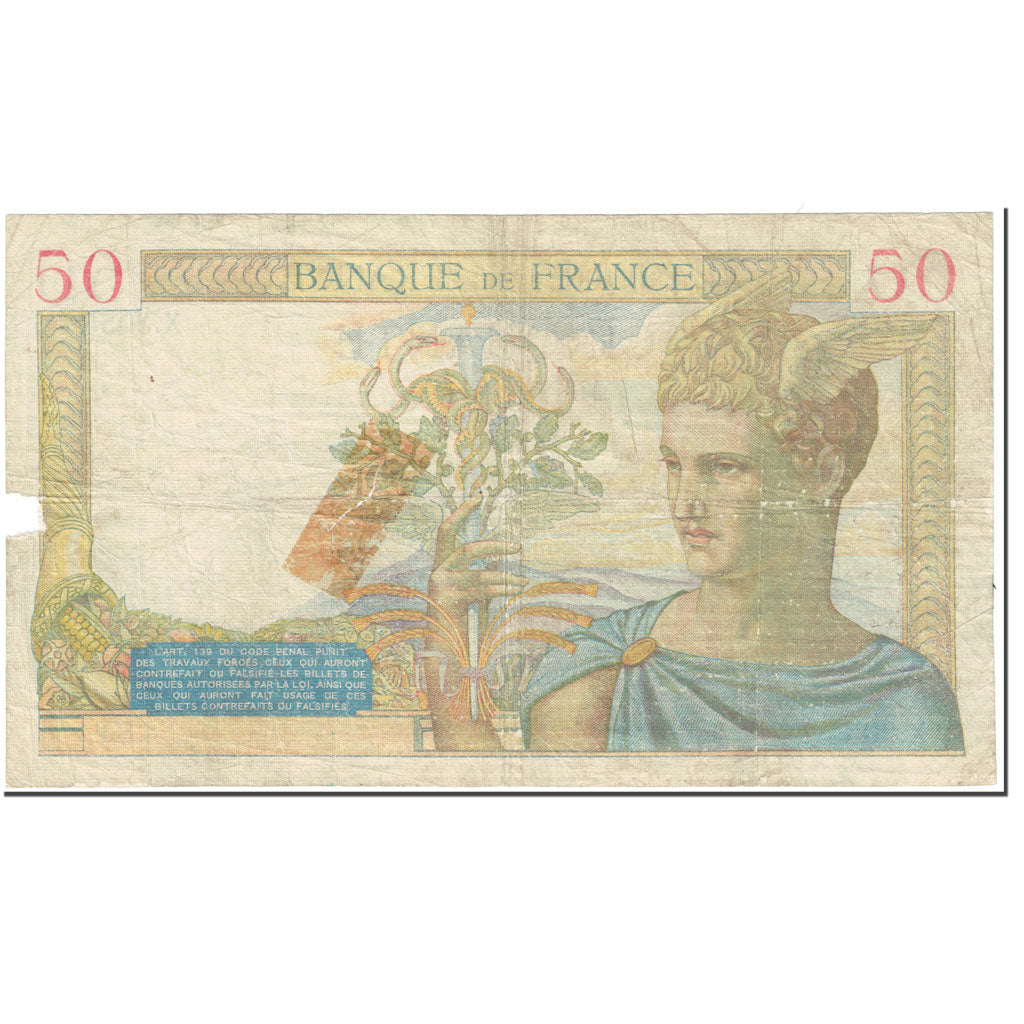 França, 50 Francs, Cérès, 1935, 1935-09-26, AG(1-3), Fayette:17.17, KM:81