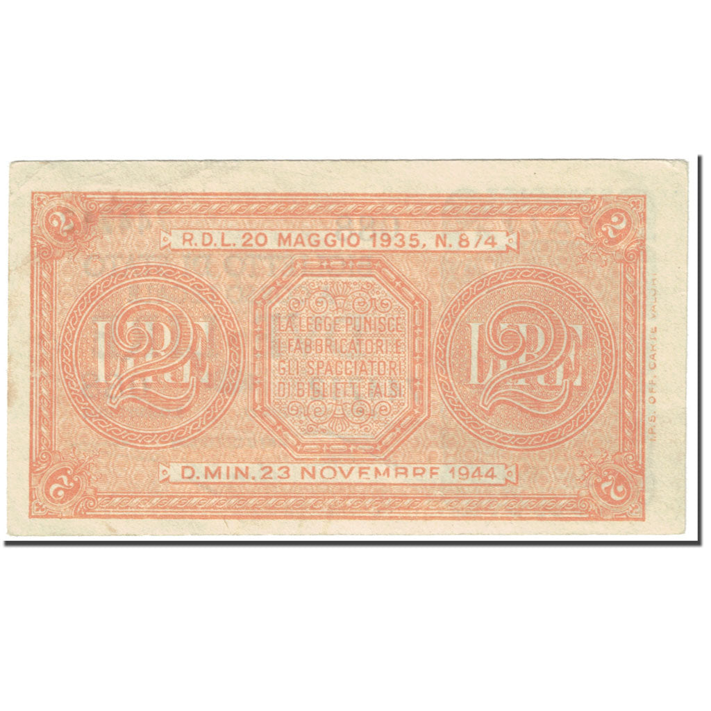 Banknote, Italy, 2 Lire, 1944, 1944-11-23, KM:30a, AU(55-58)