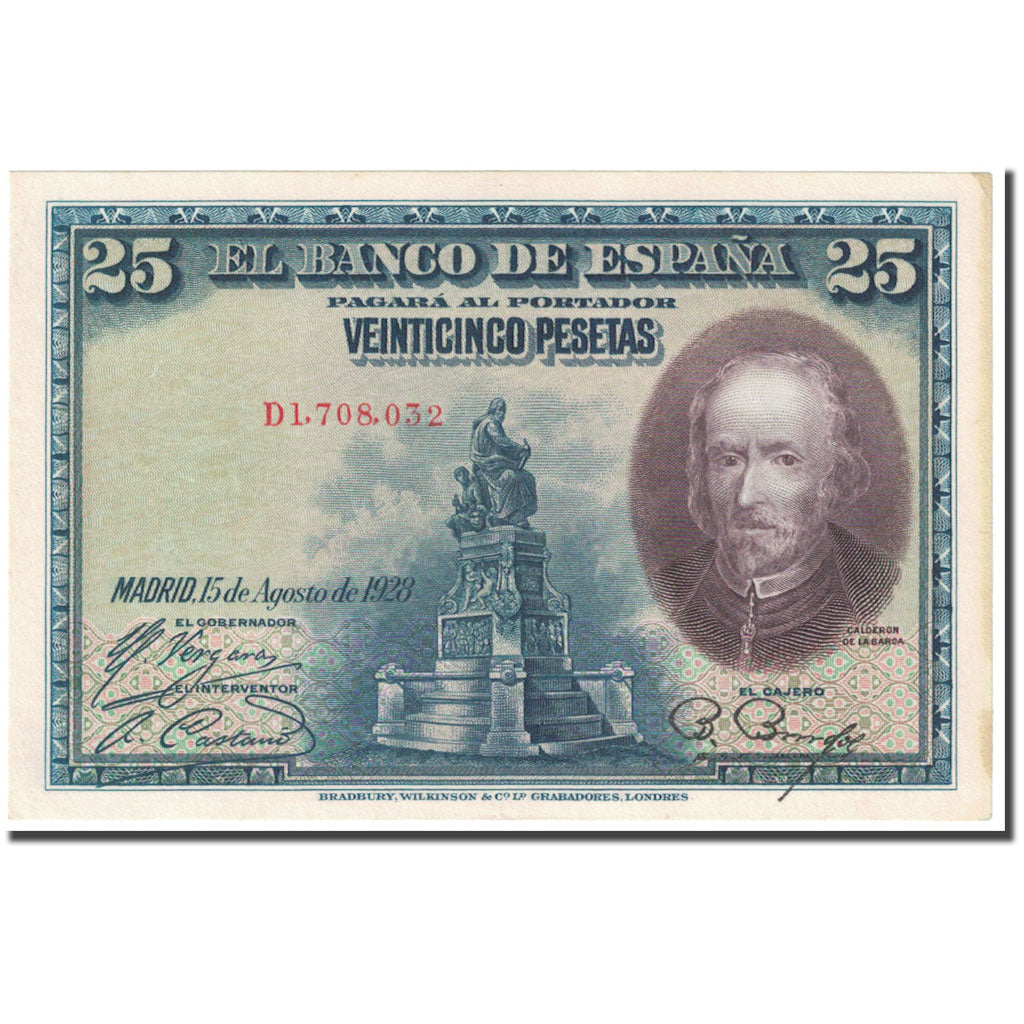 Banconote, Spagna, 25 Pesetas, 1928, 1928-08-15, KM:74a, BB