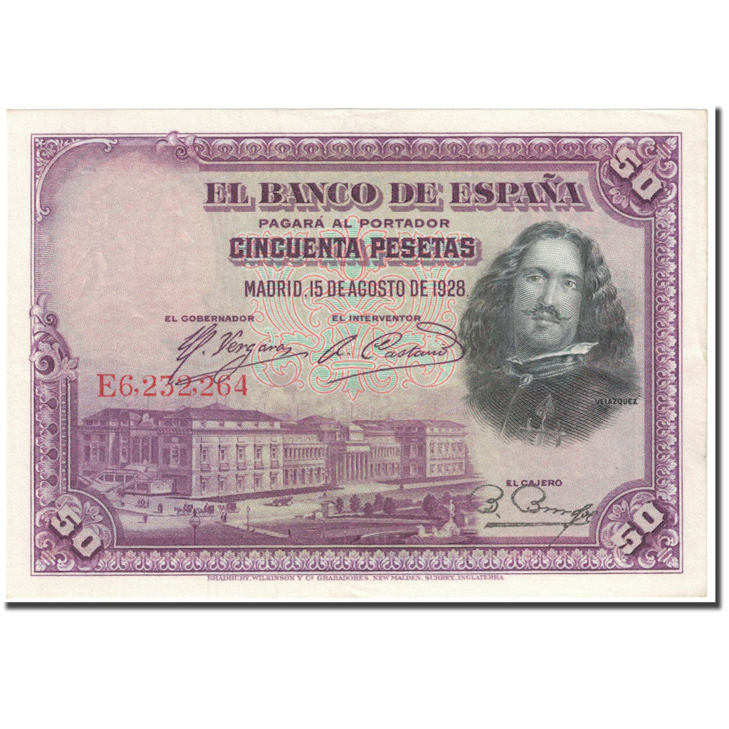 Banknote, Spain, 50 Pesetas, 1928, 1928-08-15, KM:75b, AU(50-53)