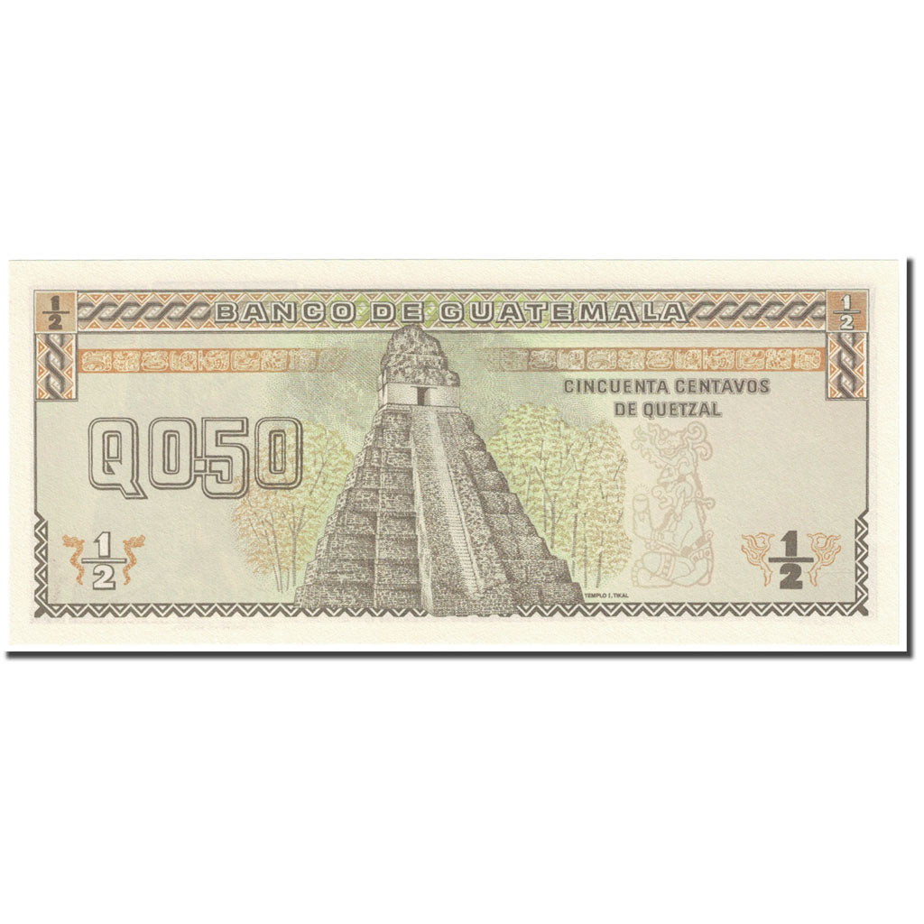 Banknote, Guatemala, 1/2 Quetzal, 1989, 1989-01-04, KM:72a, UNC(65-70)