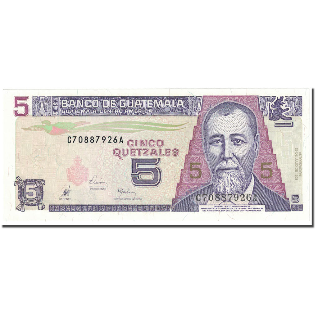 Billete, 5 Quetzales, 1998, Guatemala, 1998-07-29, KM:100, UNC