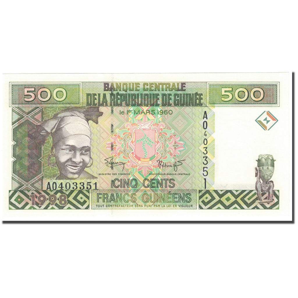 Banknote, Guinea, 500 Francs, 1998, 1998 (OLD DATE 1960-03-01), KM:36