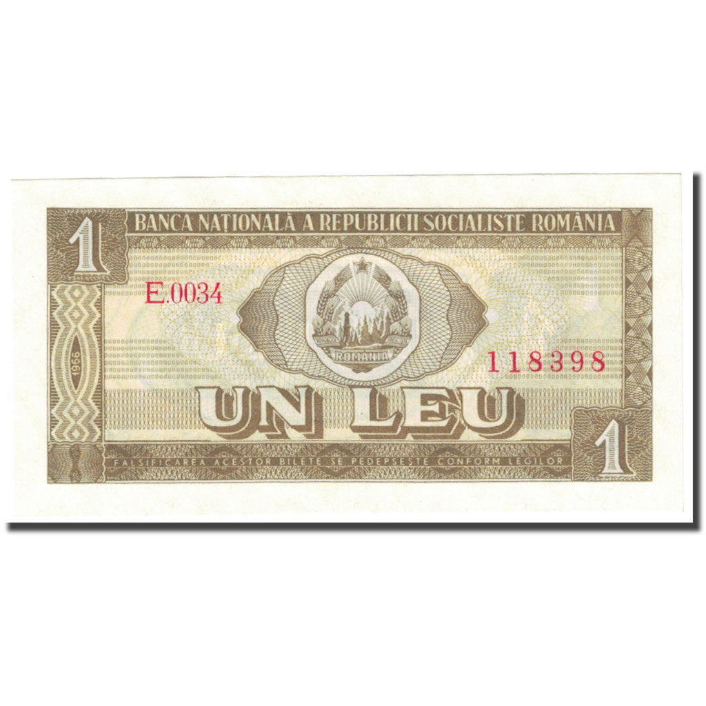 Banknot, Rumunia, 1 Leu, 1966, Undated (1966), KM:91a, UNC(63)
