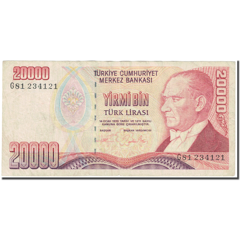 Banknote, Turkey, 20,000 Lira, 1995, 1995 (Old Date : 1970), KM:202, VF(20-25)