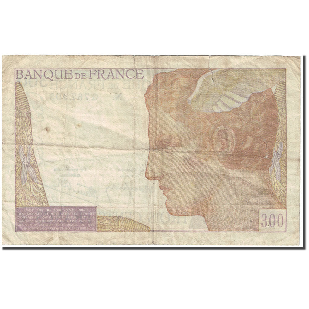 France, 300 Francs, Serveau, 1939, Undated (1939), VF(20-25), Fayette:29.3