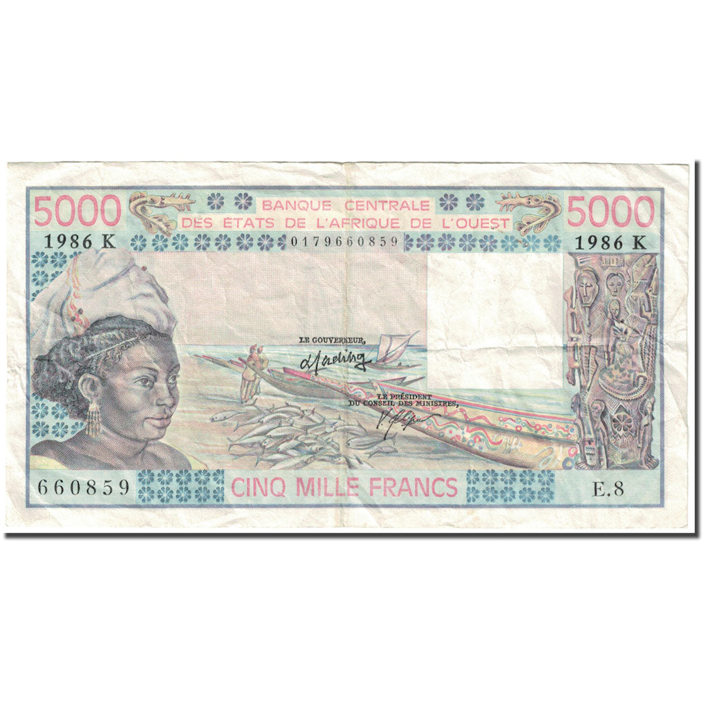 Banknote, West African States, 5000 Francs, 1986, Undated (1986), Sénégal
