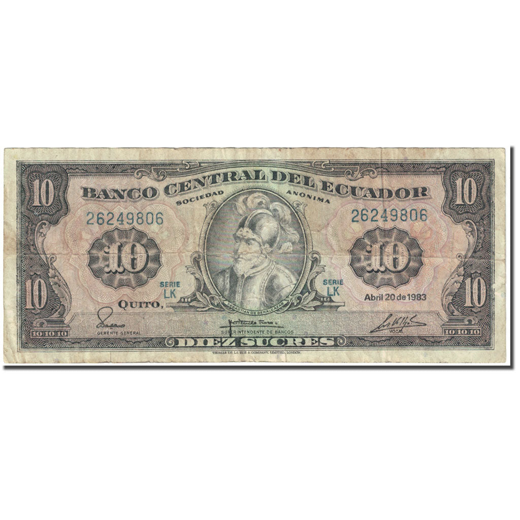 Banknote, Ecuador, 10 Sucres, 1983, 1983-04-20, KM:114b, VF(20-25)