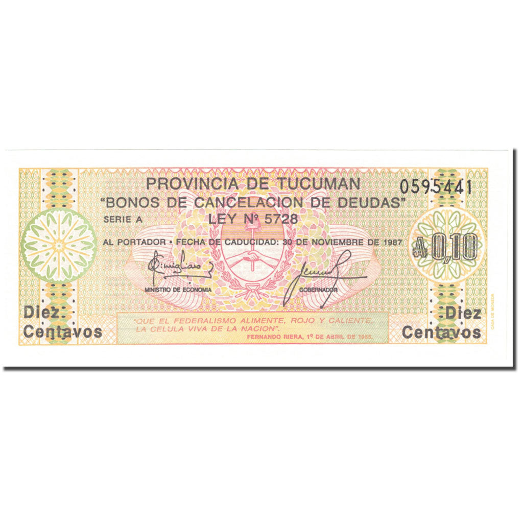 Banknote, Argentina, 10 Centavos, 1987, 1985-04-01, KM:S2701b, UNC(65-70)