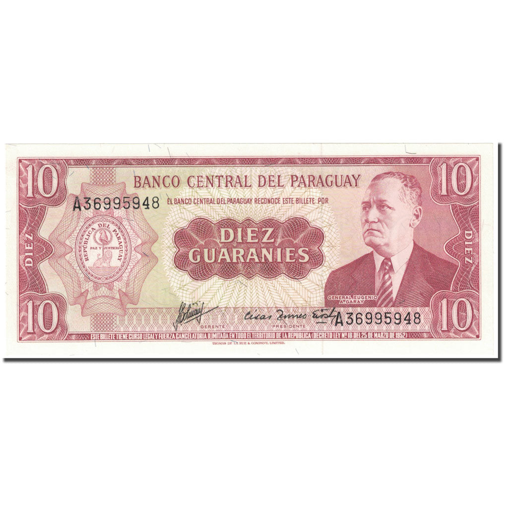 Banknote, Paraguay, 10 Guaranies, 1963, 1963 (Old Date : 25.03.1952), KM:196b