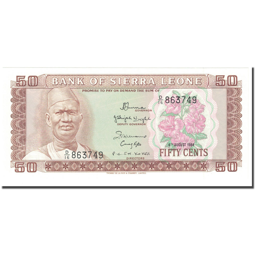 Billete, 50 Cents, 1984, Sierra Leona, 1984-08-04, KM:4e, UNC