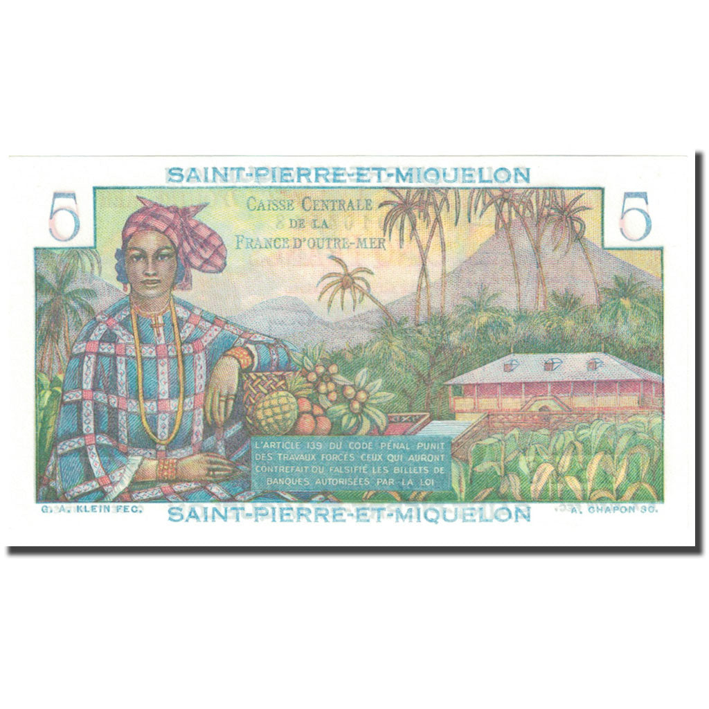 San Pedro y Miquelón, 5 Francs, Bougainville, 1950-1960, Undated (1950-1960)