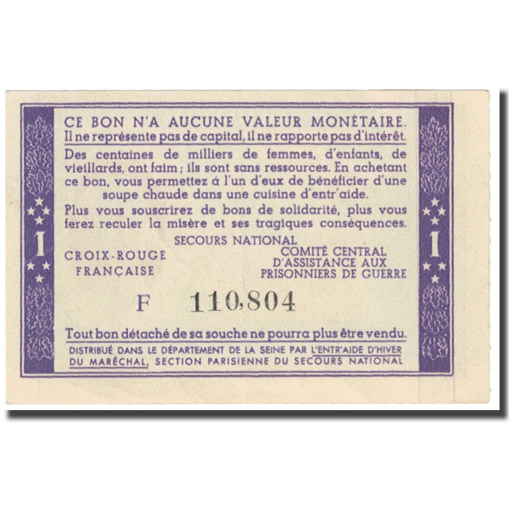 France, Bon de Solidarité, 1 Franc, 1940, EF(40-45)