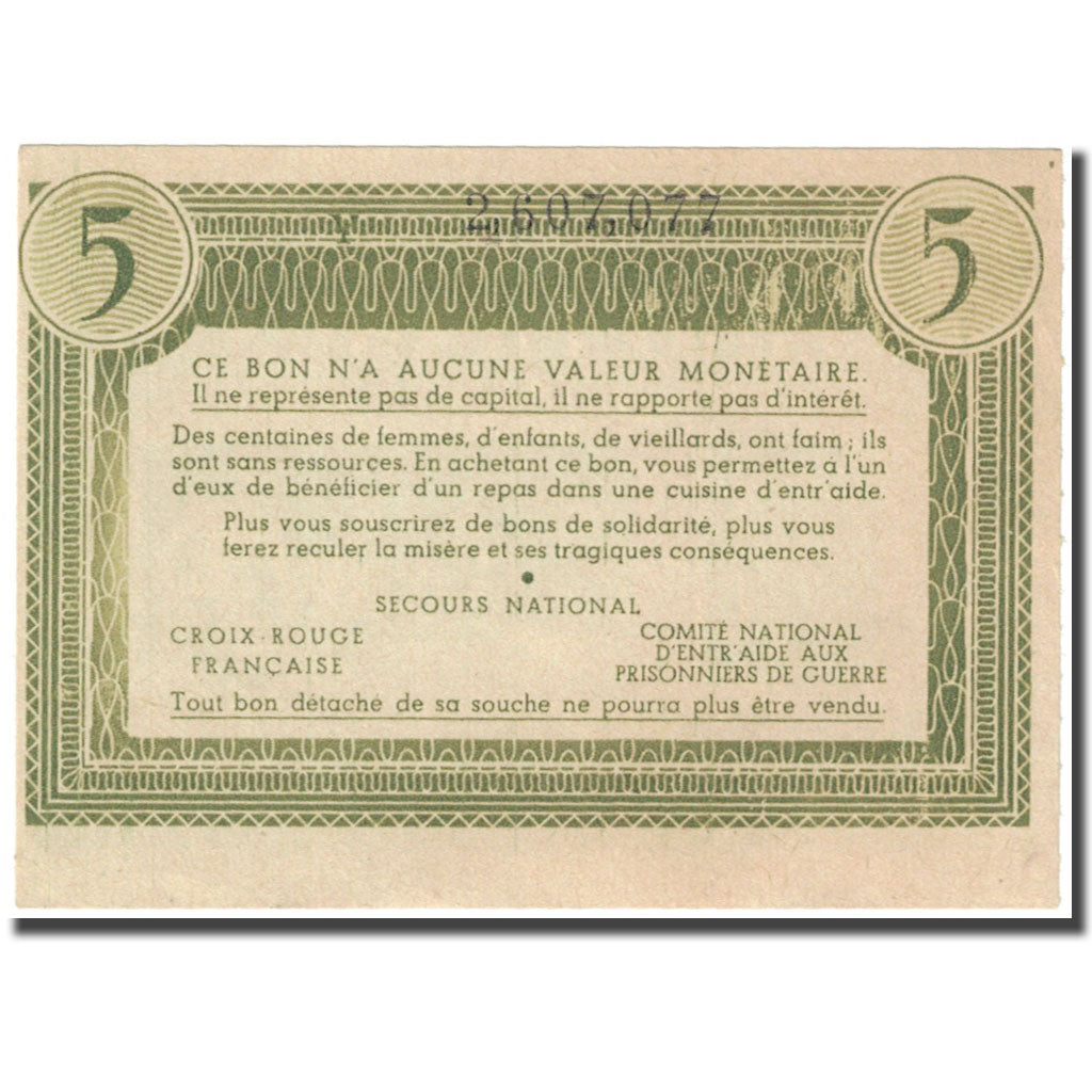 France, Bon de Solidarité, 5 Francs, 1940, UNC(65-70)