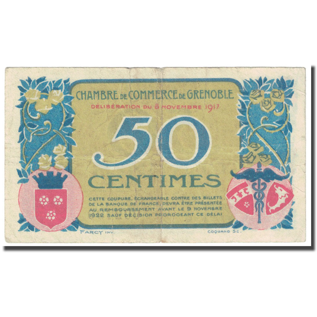 France, Grenoble, 50 Centimes, 1917, VF(20-25), Pirot:63-12
