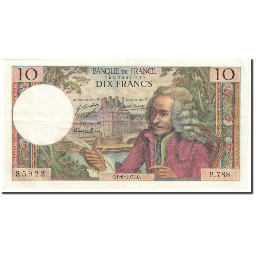 Frankrijk, 10 Francs, Voltaire, 1972, 1972-06-01, SUP, Fayette:62.57, KM:147d